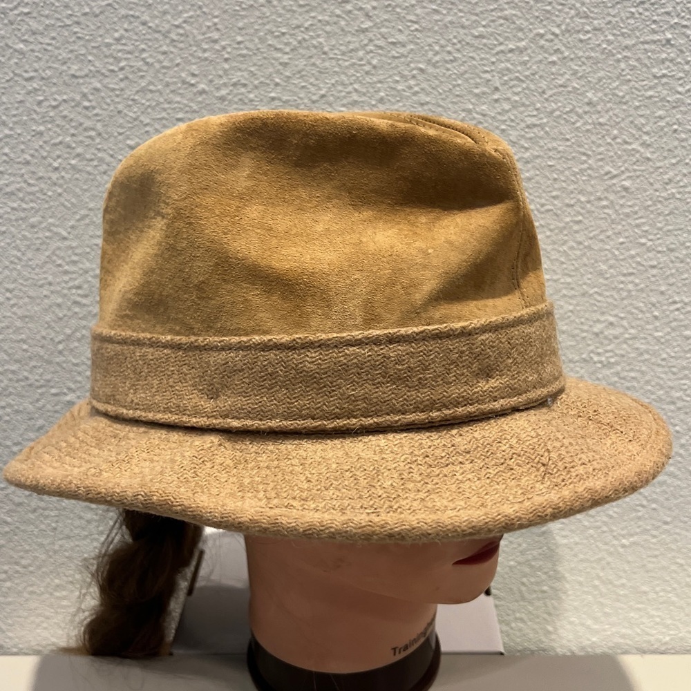 Vintage Knox Light Brown Suede fedora hat 7 1/8 Feather